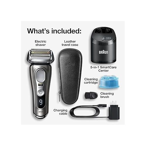 브라운 Braun Electric Razor for Men, Series 9 Pro 9465cc Wet & Dry Electric Foil Shaver with ProLift Beard Trimmer, Cleaning & Charging SmartCare Center, Head Shavers for Bald Men, Noble Metal