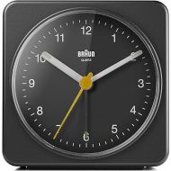 Braun Classic Analogue Clock with Snooze and Light, Quiet Quartz Sweeping Movement, Crescendo Beep Alarm in Black, Model BC03B