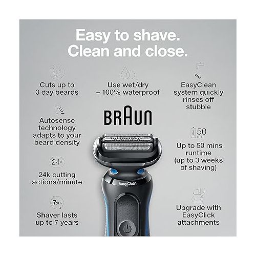 브라운 Braun Series 5 5020 Electric Razor for Men Foil Shaver with Beard Trimmer, Rechargeable, Wet & Dry with EasyClean, Black, 5 Piece Set