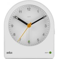 Braun Classic Analogue Alarm Clock with Snooze and Continuous Backlight, Quiet Quartz Movement, Crescendo Beep Alarm in White, Model BC22W.