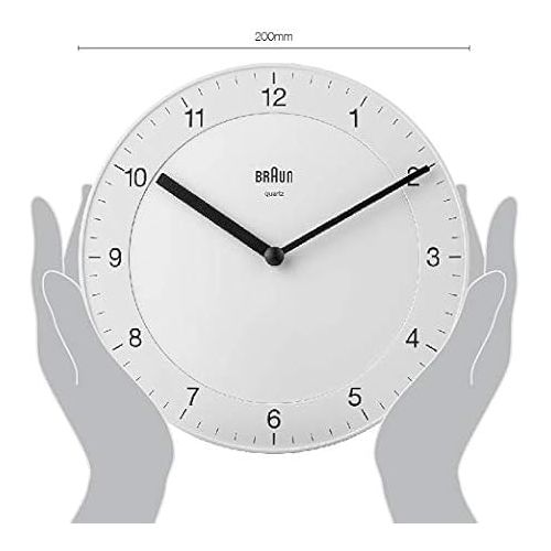 브라운 Braun Classic Analogue Wall Clock with Quiet Quartz Movement, Easy to Read, 20cm Diameter in White, Model BC06W, One Size