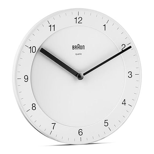 브라운 Braun Classic Analogue Wall Clock with Quiet Quartz Movement, Easy to Read, 20cm Diameter in White, Model BC06W, One Size