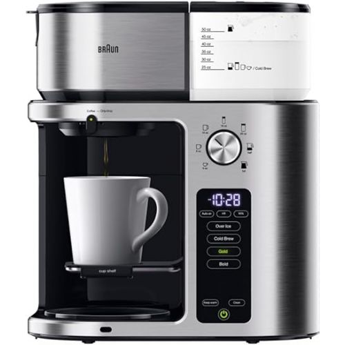 브라운 Braun MultiServe Plus 10- Cup Pod Free Drip Coffee Maker, 7 Brew Sizes/Hot & Cold Brew, Stainless steel KF9270SI
