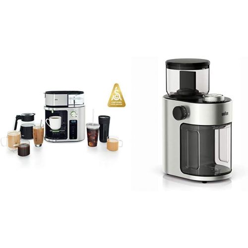 브라운 Braun MultiServe Machine 7 Programmable Brew Sizes / 3 Strengths + Iced Coffee, Glass Carafe (10-Cup), Stainless Steel, KF9070SI & KG7070 Burr Grinder, 7.4 x 5.2 x 10.6 Inches, Sta