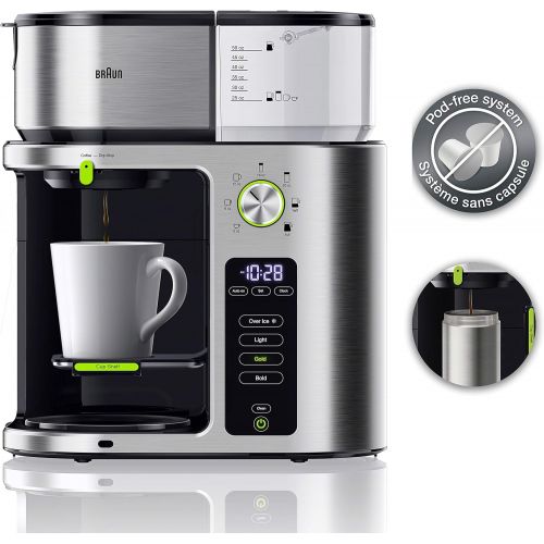 브라운 Braun MultiServe Machine 7 Programmable Brew Sizes / 3 Strengths + Iced Coffee, Glass Carafe (10-Cup), Stainless Steel, KF9070SI & KG7070 Burr Grinder, 7.4 x 5.2 x 10.6 Inches, Sta