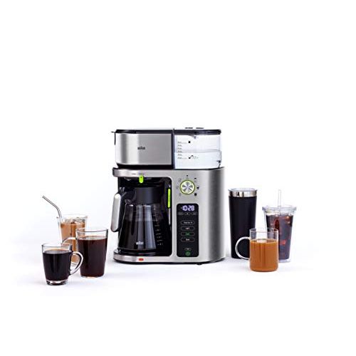 브라운 Braun MultiServe Coffee Machine 7 Programmable Brew Sizes / 3 Strengths + Iced Coffee, Glass Carafe (10-Cup), Stainless Steel, KF9070S