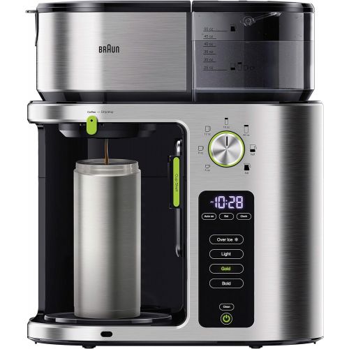 브라운 Braun MultiServe Coffee Machine 7 Programmable Brew Sizes / 3 Strengths + Iced Coffee, Glass Carafe (10-Cup), Stainless Steel, KF9070S