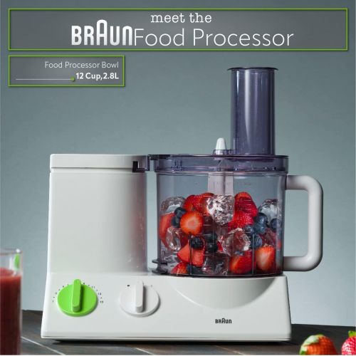 브라운 Braun FP3020 12 Cup Food Processor Ultra Quiet Powerful motor, includes 7 Attachment Blades + Chopper and Citrus Juicer , Made in Europe with German Engineering