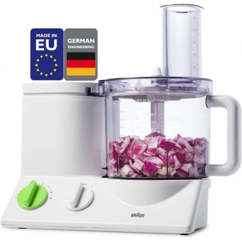 브라운 Braun FP3020 12 Cup Food Processor Ultra Quiet Powerful motor, includes 7 Attachment Blades + Chopper and Citrus Juicer , Made in Europe with German Engineering