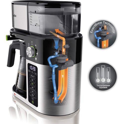 브라운 Braun MultiServe Coffee Machine, 7 Programmable Brew Sizes / 3 Strengths + Iced Coffee & Hot Water for Tea, Glass Carafe (10-Cup), Stainless / Black, KF9150BK