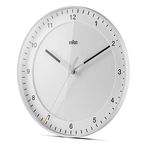 브라운 Braun Klassische grosse analoge Wanduhr leisem Uhrwerk, leicht abzulesendes Zifferblatt, 30cm Durchmesser, weisses Modell BC17W.