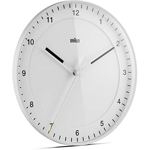 브라운 Braun Klassische grosse analoge Wanduhr leisem Uhrwerk, leicht abzulesendes Zifferblatt, 30cm Durchmesser, weisses Modell BC17W.