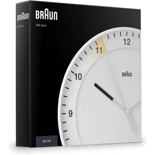 브라운 Braun Klassische grosse analoge Wanduhr leisem Uhrwerk, leicht abzulesendes Zifferblatt, 30cm Durchmesser, weisses Modell BC17W.