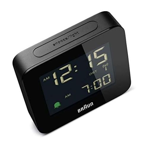 브라운 Braun Digitaler multiregionaler Funkwecker mit Schlummerfunktion, negatives LC-Display, Schnelleinstellfunktion, Alarmfunktion, in Schwarz, Modell BNC009BK-RC