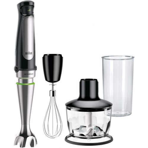 브라운 Braun MQ7035X 3-in-1 Immersion Hand, Powerful 500W Stainless Steel Stick Blender Variable Speed + 2-Cup Food Processor, Whisk, Beaker, Faster, Finer Blending, MultiQuick