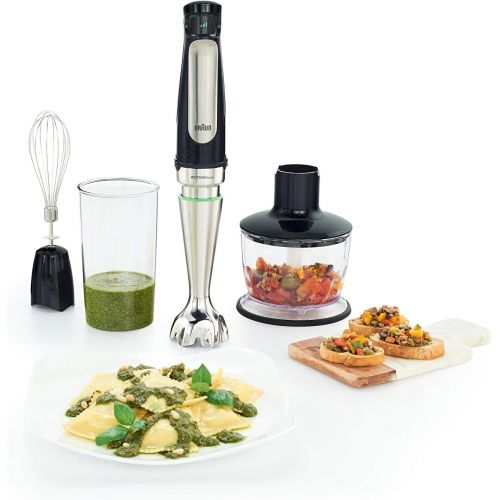 브라운 Braun MQ7035X 3-in-1 Immersion Hand, Powerful 500W Stainless Steel Stick Blender Variable Speed + 2-Cup Food Processor, Whisk, Beaker, Faster, Finer Blending, MultiQuick