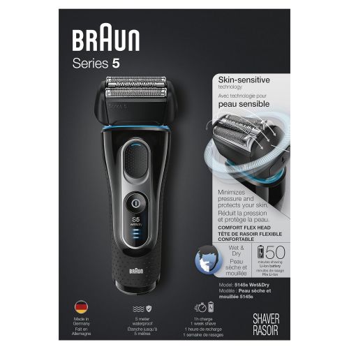 브라운 Braun Series 5 Mens Electric Foil Shaver with Wet & Dry Integrated Precision Trimmer & Rechargeable and Cordless Razor with Travel Case, 5145s
