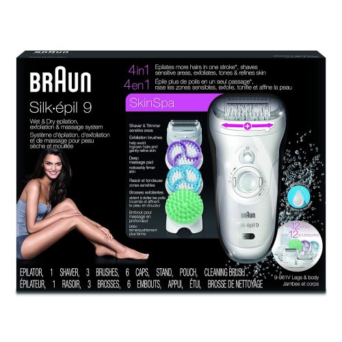 브라운 Braun Silk-epil 9 9-961V Womens Epilator, Electric Hair Removal, with 2 Exfoliation Brushes & Skin Care System (Packaging May Vary)