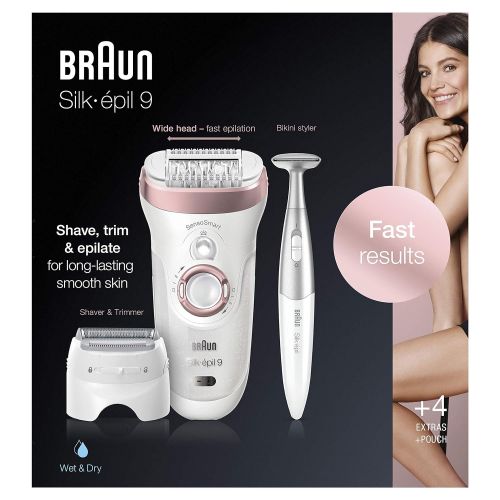 브라운 Braun Epilator for Women, Hair Removal for Women, Silk-epil 9-890 SensoSmart Electric Shaver and Bikini Trimmer, Womens Epilator
