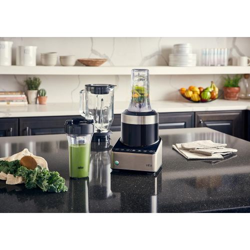 브라운 Braun JB7352 BKS PureMix Power Countertop Blender with Glass Jug & Smoothie2Go Cups, 56 fl. oz, Black