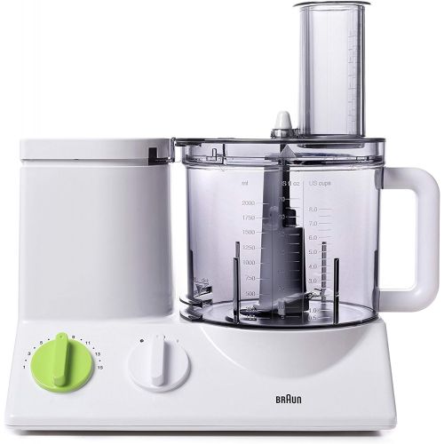 브라운 Braun FP3020 12 Cup Food Processor Ultra Quiet Powerful motor, includes 7 Attachment Blades + Chopper and Citrus Juicer , Made in Europe with German Engineering