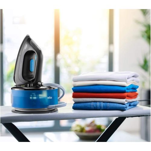 브라운 Braun CareStyle Compact IS2055BK Buegelstation (3D Eloxal Plus Sohle, Leistung 2200 W, Tank 1.3 L, konstanter Dampfstoss 125 g/min, Dampfstoss 400 g/min) blau/schwarz