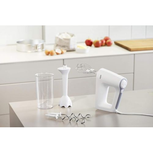  Braun Household Braun MultiMix 3 Handmixer HM 3105 (500 Watt Handruehrgerat, 5 Geschwindigkeitsstufen + Turbo-Funktion, inkl. Schneebesen, Knethaken, PowerBell Mixfuss und 600 ml Mix- und Messbecher