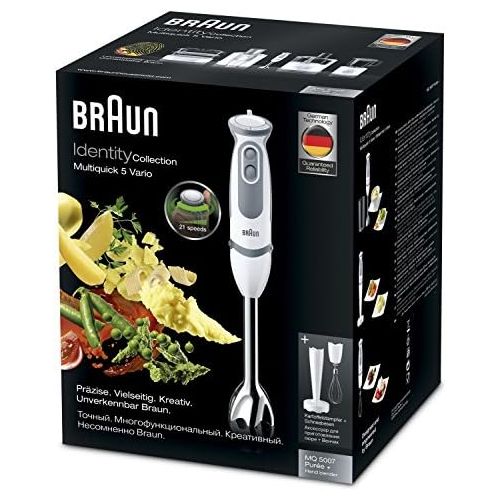  Braun Household Braun MultiQuick 5 Vario MQ 5007 Puree Stabmixer, 750 W, Kartoffel- und Gemuesestampfer, Edelstahl-Schneebesen, EasyClick System, PowerBell Technologie