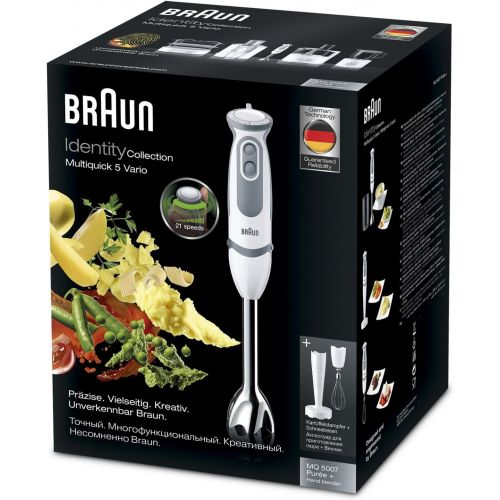  Braun Household Braun MultiQuick 5 Vario MQ 5007 Puree Stabmixer, 750 W, Kartoffel- und Gemuesestampfer, Edelstahl-Schneebesen, EasyClick System, PowerBell Technologie