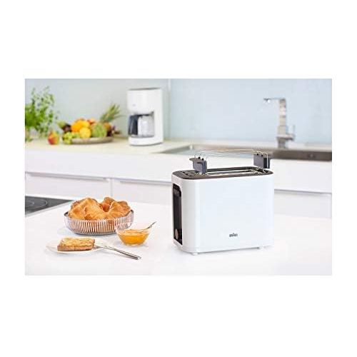  Braun Household Braun HT 3010 WH Toaster | Doppelschlitz | Herausnehmbare Kruemelschublade | Aufwarm- und Auftaufunktion | 7 Roestgrade | Separater Broetchenaufsatz | Weiss