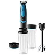 Braun Household Braun MultiQuick 5 Vario Fit MQ 5252 Hand Blender ? Puree Stick with Stainless Steel Mixing Base and Blend & Go Attachment for Smoothies Travelling, 1,000 W, Black/Blue