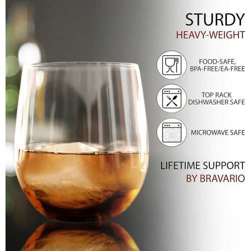  [아마존베스트]Bravario Unbreakable Stemless Wine Glasses Set of 2 Shatterproof Non-Breakable No Stem Tritan Plastic Outdoor Drinkware Tumbler Cups Dishwasher-Safe Goblets for Pool Parties Camping (2, 16