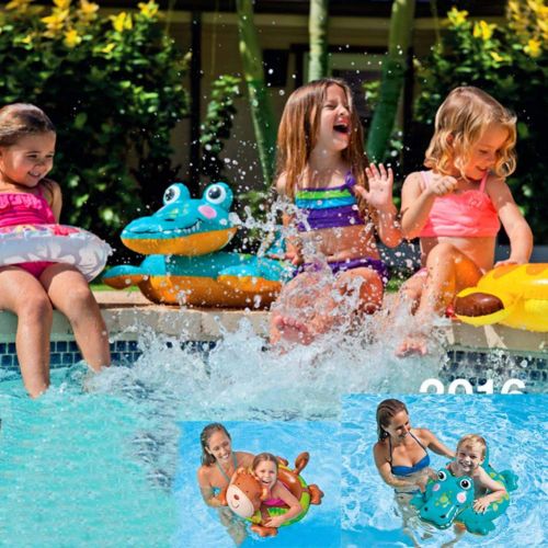  Brave 3 Pack Animal Head Split Ring Pool Swim Ring Baby Neck Float Floats Toddler Inflatable Ring with Hand Pump Suitable for 3-6 Years Old