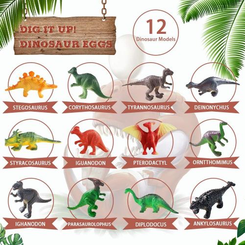  [아마존베스트]Dinosaur Toys, Dino Egg Dig Kit Kids Gifts - Break Open 12 Unique Dinosaur Eggs and Discover 12 Cute Dinosaurs - Easter Archaeology Science STEM Kids Toys for Age 6+Years Old Boys