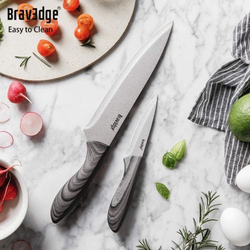  [아마존베스트]Bravedge Knife Sets Chef Knife Set Kitchen Knife Set 5 Pieces Super Sharp Stainless Steel Kitchen Knife Boxed Knife Set with Ergonomic Handle Blade Cover Non Stick Coating Gift Box