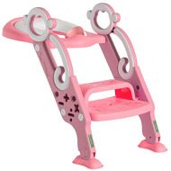 Braverman`s Toddler Toilet Training Seat with Non-Slip Ladder: Foldable Padded Potty Trainer with Step for Girls and Boys (Pink)