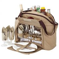 Bravo! 4 Person Insulated Picnic Basket Lunch Tote Cooler Includes Flatware