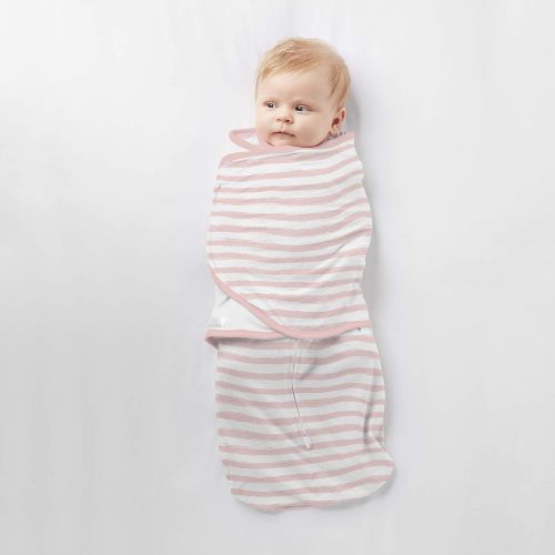  BreathableBaby Adjustable 3-in-1 Soft Premium Cotton Swaddle Trio, One Size (0-4 Months) - Pink Watercolor Stripe