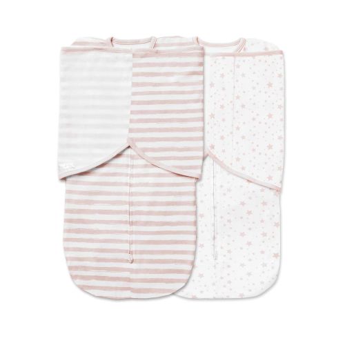  BreathableBaby Adjustable 3-in-1 Soft Premium Cotton Swaddle Trio 2 Pack, One Size (0-4 months) - Pink Stars and Stripes