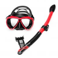 Brechton Dry Snorkel Mask Set  Snorkeling Gear with Dry Float Valve, Purge Valve Tube, Anti Fog 180 Panoramic Silicone No Leak Seal Mask for Adults and Youth,Red