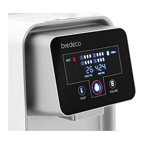  bredeco BCWD-5L Hot Water Dispenser 5 Litres 4 Filters up to 95 °C 4 Heat Settings 2,200 W Water Dispenser Hot Water Heater Thermo Pot