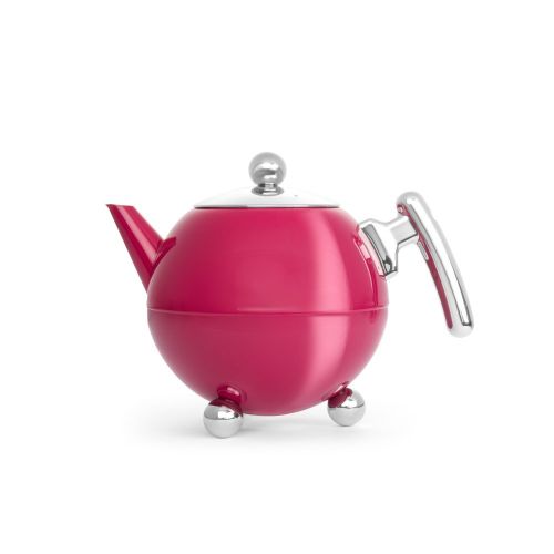  Bredemeijer Duet Bella Ronde Thermal Insulating Duet Teapot Chrome and Red Pink 1.2Litre 40.57fl oz