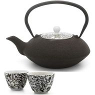 Bredemeijer Teekanne asiatisch Gusseisen Set braun 1,2 Liter mit Tee-Filter-Sieb und Teebecher (2 Tassen) Porzellan