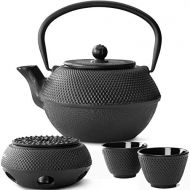 Bredemeijer Teekanne asiatisch Gusseisen Set schwarz 1,1 Liter mit Tee-Filter-Sieb mit Stoevchen und Teebecher (2 Tassen) schwarz - Serie Jang