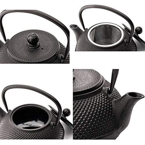  Bredemeijer Teekanne asiatisch Gusseisen Set schwarz 1,1 Liter mit Tee-Filter-Sieb mit Stoevchen und Teebecher (2 Tassen) schwarz - Serie Jang