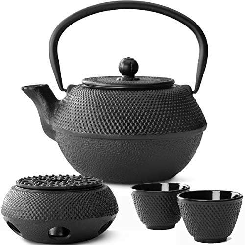  Bredemeijer Teekanne asiatisch Gusseisen Set schwarz 1,1 Liter mit Tee-Filter-Sieb mit Stoevchen und Teebecher (2 Tassen) schwarz - Serie Jang