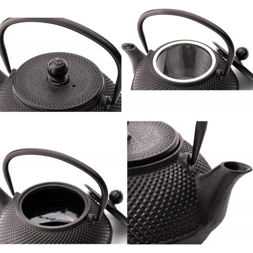  Bredemeijer Teekanne asiatisch Gusseisen Set schwarz 1,1 Liter mit Tee-Filter-Sieb mit Stoevchen und Teebecher (2 Tassen) schwarz - Serie Jang