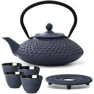 Marke: Bredemeijer Bredemeijer Teekanne asiatisch Gusseisen Set blau 1,25 Liter mit Tee-Filter-Sieb mit Untersetzer und Teebecher (4 Tassen)