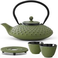 Bredemeijer Teekanne asiatisch Gusseisen Set gruen 0,8 Liter mit Tee-Filter-Sieb mit Stoevchen und Teebecher (2 Tassen) gruen - Serie Xilin