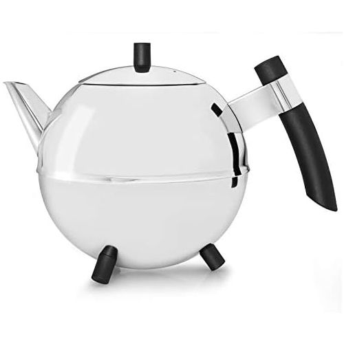  [아마존베스트]Bredemeijer Duet Meteor 4304Z Double-Walled Teapot 1.2 Litre Glossy Stainless Steel Black Fittings